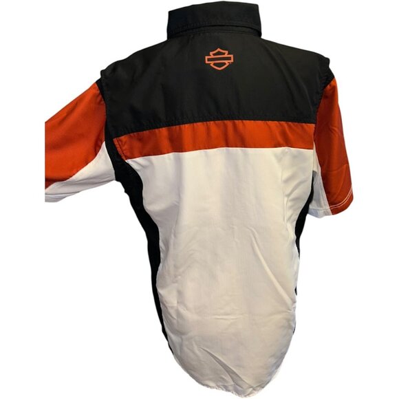 Color Block Harley Davidson Motorcycles Collared Short Sleeve Shirt Size Med - Picture 3 of 4